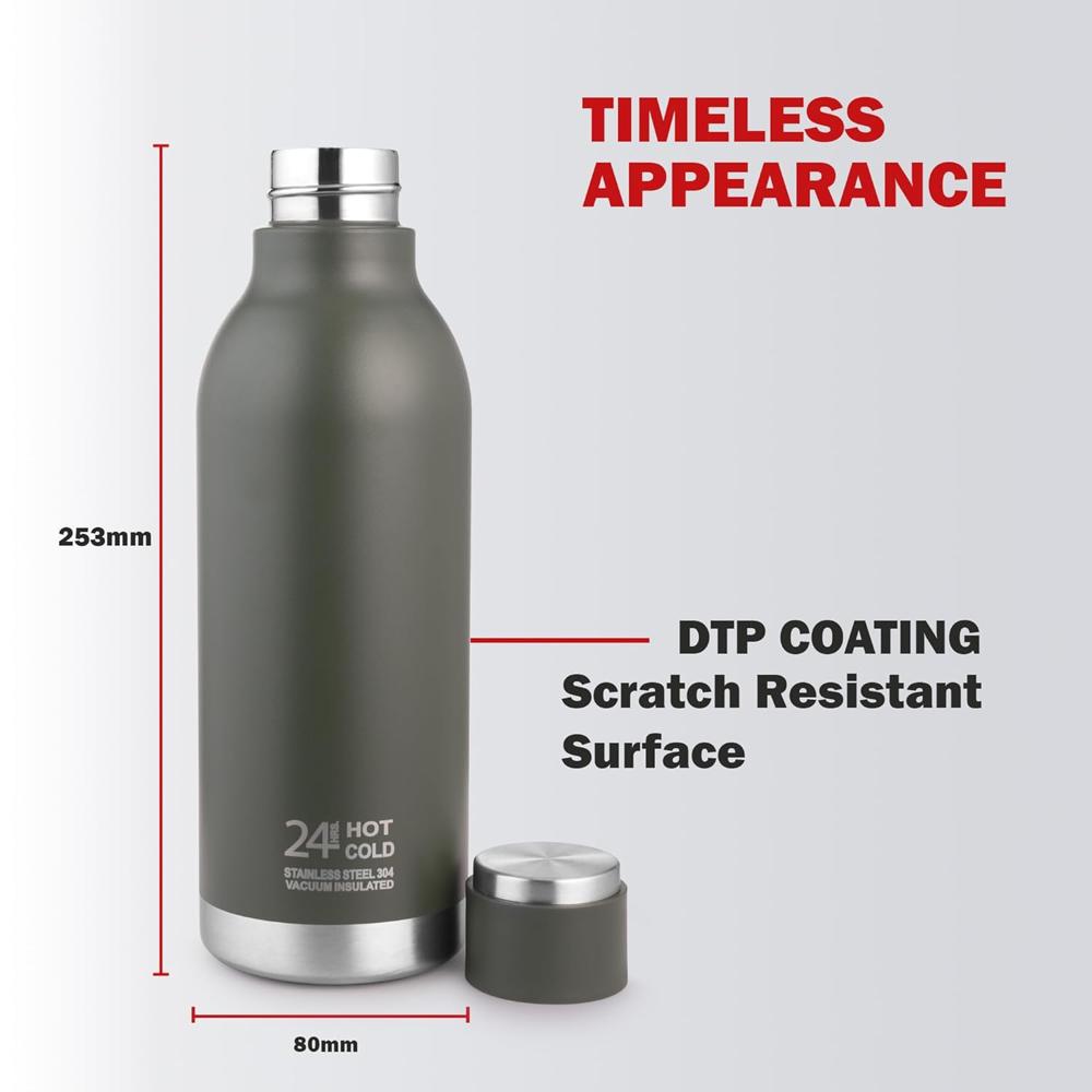CELLO Duro Tuff Steel Series Marbella Thermosteel Flask, 600ml, Green | 24 Hours Hot & Cold Bottle | Flask for Tea Coffee | Ideal for Office, Gym, Home, Kitchen, Hiking, Trekking, Travel Bottle