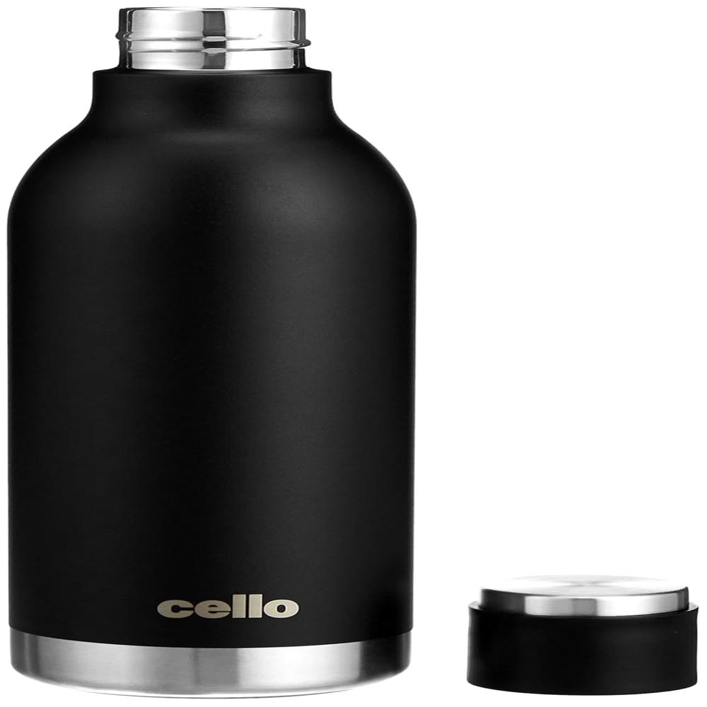 CELLO Duro Tuff Steel Series Marbella Thermosteel Flask, 900ml, Black | 24 Hours Hot & Cold Bottle | Flask for Tea Coffee | Ideal for Office, Gym, Home, Kitchen, Hiking, Trekking, Travel Bottle