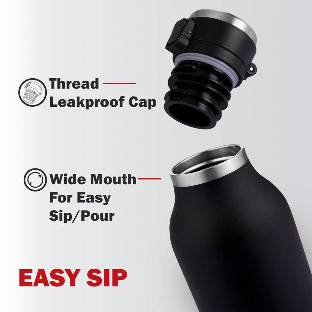 Cello Duro Jet Thermosteel Water Bottle 600 ml, Black | ISI Certified Double Wall Vacuum Insulated | Easy to Sip & Pour Wide Mouth, Push Button Leak Proof Lid | Insulated Hot & Cold Thermos Bottle