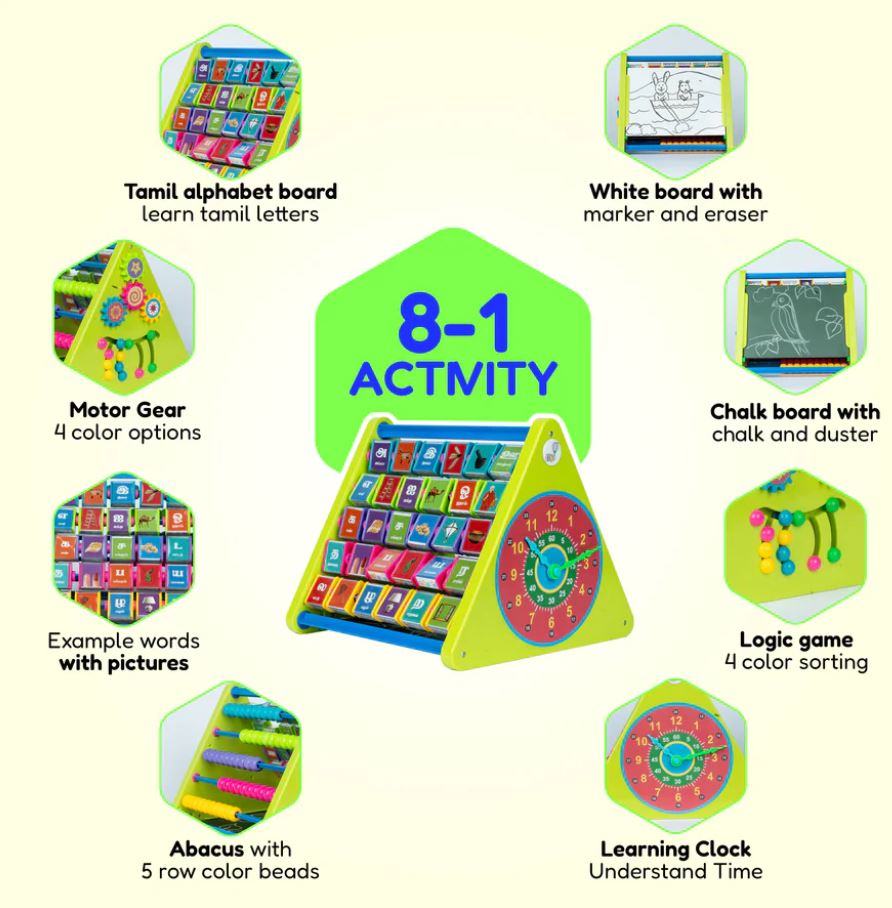 8-in-1 Activity Triangle Toy/TAMIL Activity Triangle/Tamil Alphabets for Kids 2+ Years