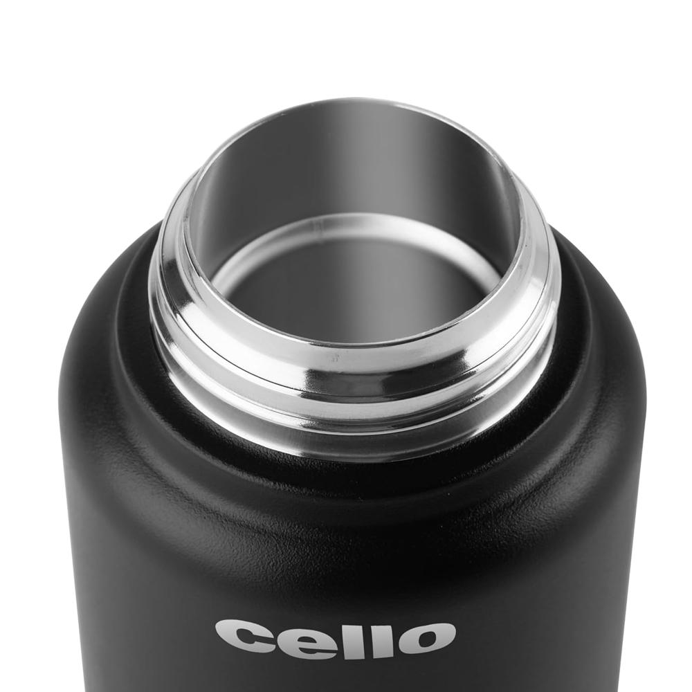 Cello Duro Top Double Wall Stainless Steel Water Bottle | Hot and Cold Stainless Steel Bottle | Scratch Resistant DTP Coating Flask |Vacuum Insulated Bottle for Travel, Home, Office | 500 ml, Black