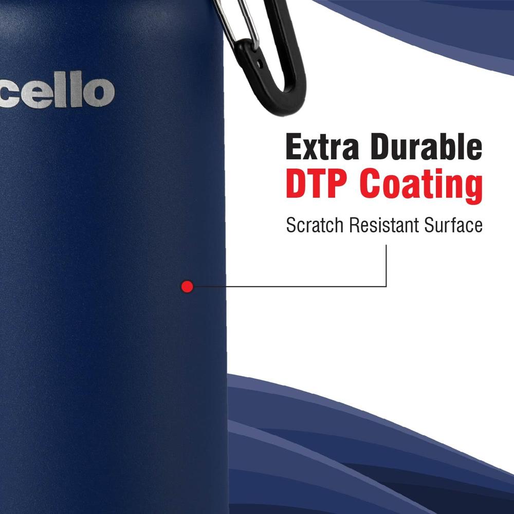Cello Duro Hector Thermosteel Water Bottle 550 ml, Blue | ISI Certified Stainless Steel, Double Walled Vacuum Insulated Flask | 24 Hrs Hot & Cold Thermos Water Bottle for Office, Gym, Travel, Gifting
