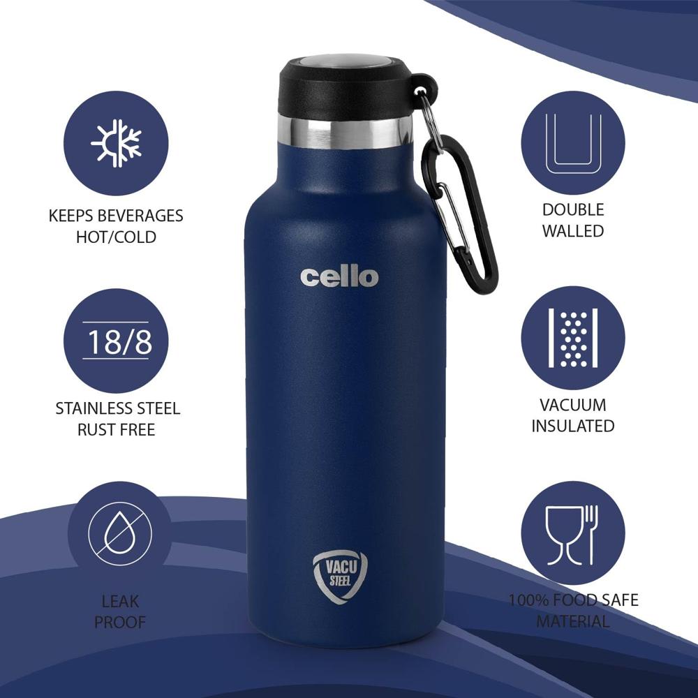 CELLO Duro Hector Insulated Stainless Steel Flask for Daily Use 850 ml, Blue | Rust Resistant, Leakproof Double Wall Vacuum Insulated Hot & Cold Thermosteel Water Bottle Home Travel Gym & Office Use
