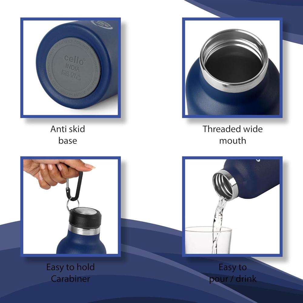 CELLO Duro Hector Insulated Stainless Steel Flask for Daily Use 850 ml, Blue | Rust Resistant, Leakproof Double Wall Vacuum Insulated Hot & Cold Thermosteel Water Bottle Home Travel Gym & Office Use