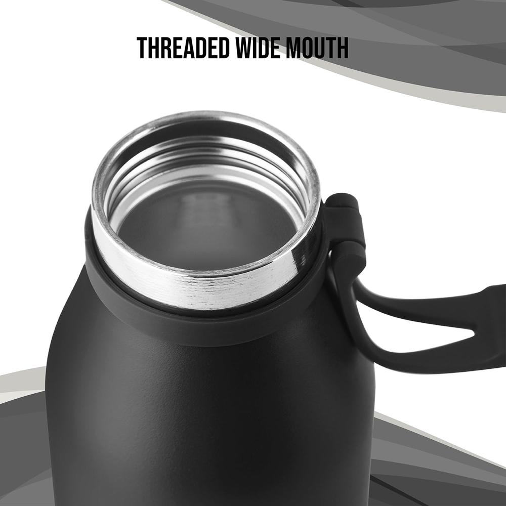 Cello Duro Crown Tuff Steel Vacuum Insulated Flask | Double Walled Hot and Cold Thermal Flask | Scratch Resistant & DTP Coating Flask | 1000ml, Black
