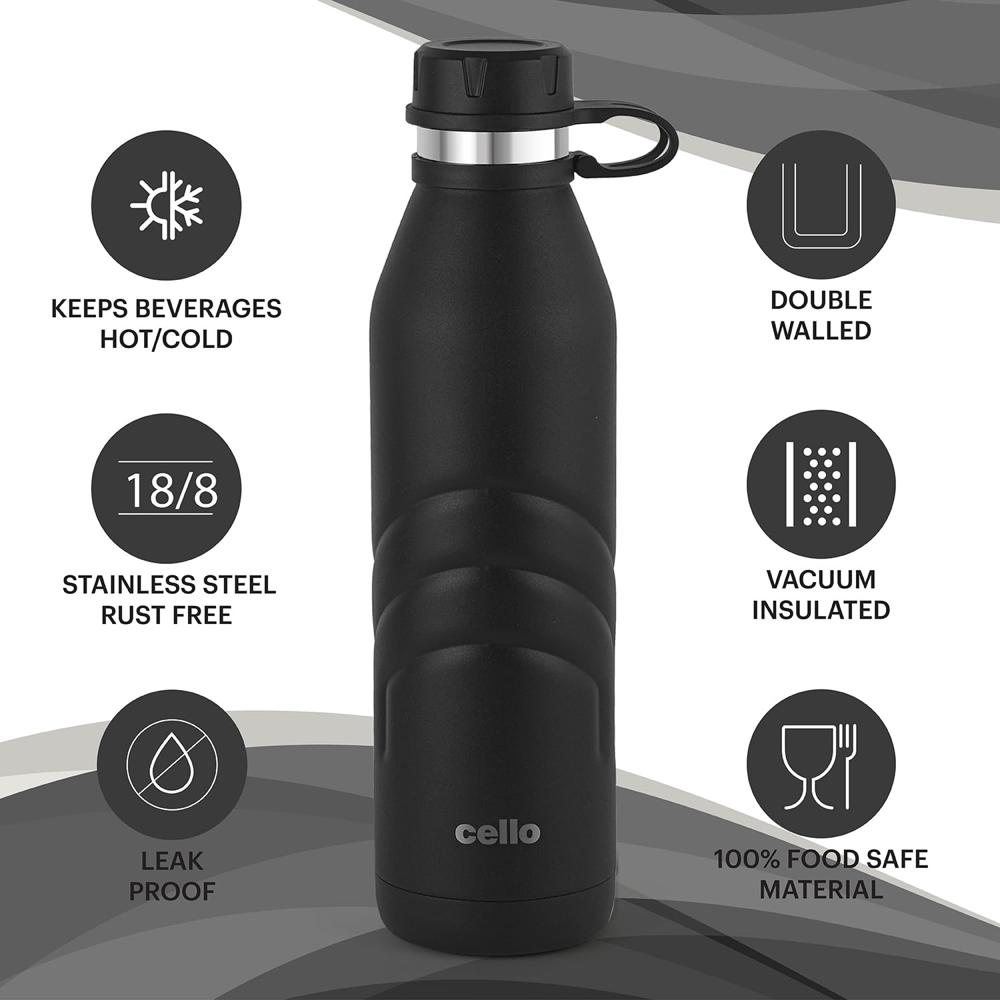 Cello Duro Crown Tuff Steel Vacuum Insulated Flask | Double Walled Hot and Cold Thermal Flask | Scratch Resistant & DTP Coating Flask  750 ml
