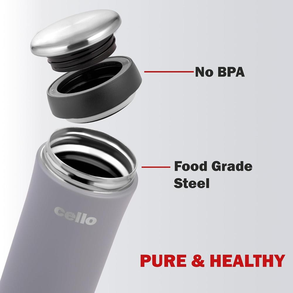 Cello Duro My Cup Thermosteel Flask, 500ml, Grey | Travel Flask with Dual Purpose Cup & Cap | 24 Hours Hot & Cold | Flask for Tea Coffee | Ideal for Office, Gym, Home, Kitchen, Hiking, Trekking