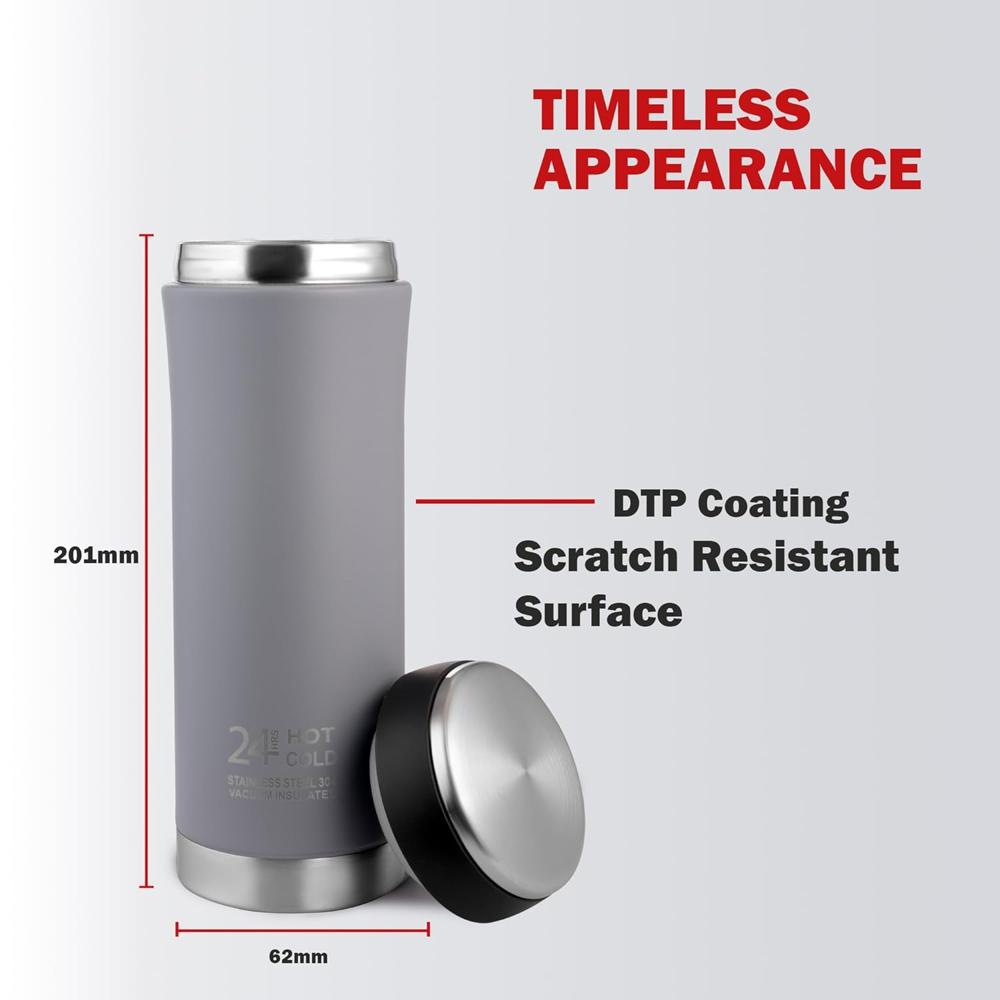 Cello Duro My Cup Thermosteel Flask, 500ml, Grey | Travel Flask with Dual Purpose Cup & Cap | 24 Hours Hot & Cold | Flask for Tea Coffee | Ideal for Office, Gym, Home, Kitchen, Hiking, Trekking