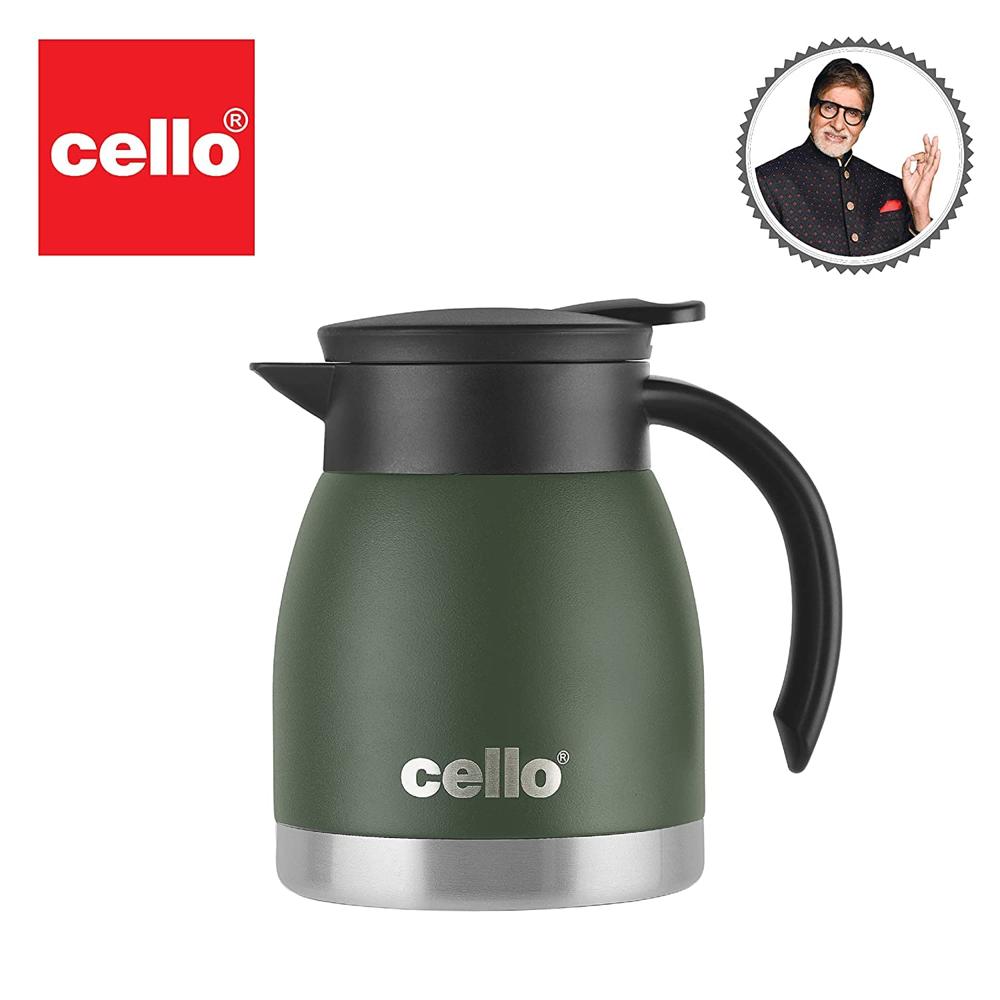 Cello Duro Pot | Hot and Cold Flask | Vacuum Insulated Teapot | Durable DTP Coating |Vacuum Insulated Bottle for Travel, Home, Office, School | 800ml, Green