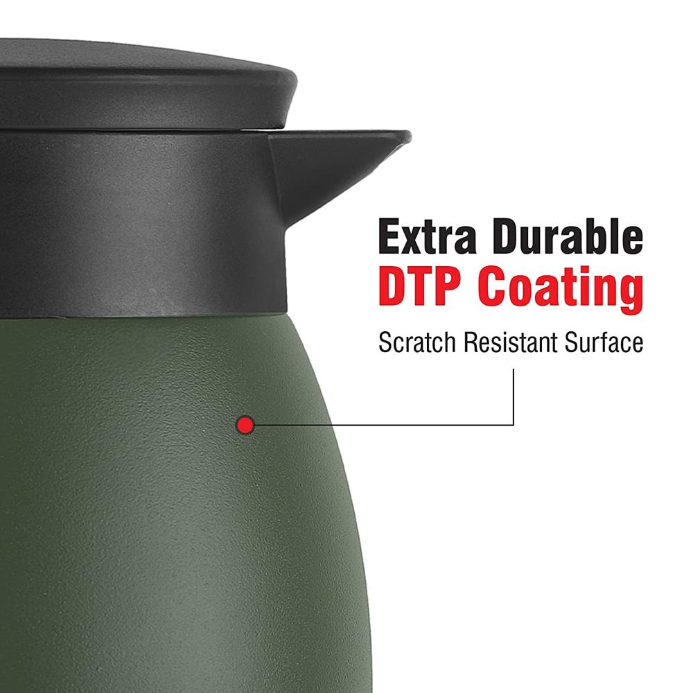 Cello Duro Pot | Hot and Cold Flask | Vacuum Insulated Teapot | Durable DTP Coating |Vacuum Insulated Bottle for Travel, Home, Office, School | 800ml, Green