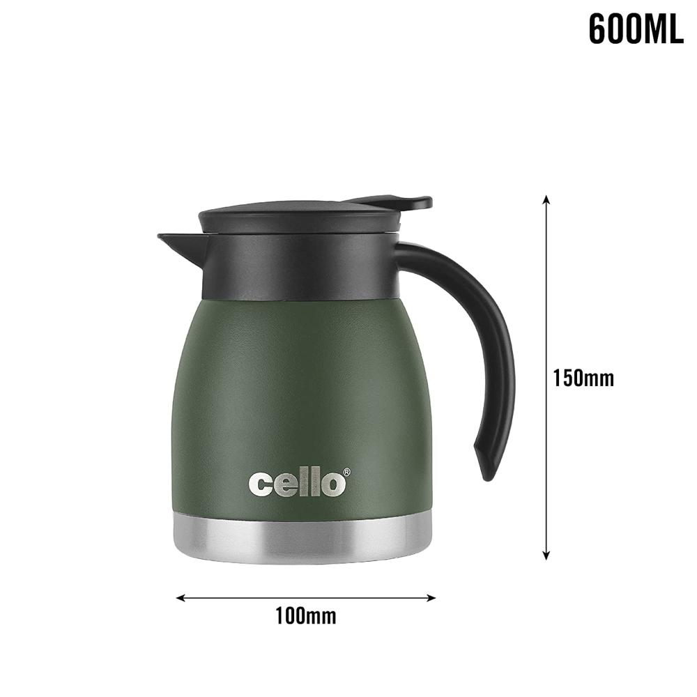 Cello Duro Pot | Hot and Cold Flask | Vacuum Insulated Teapot | Durable DTP Coating |Vacuum Insulated Bottle for Travel, Home, Office, School | 800ml, Green