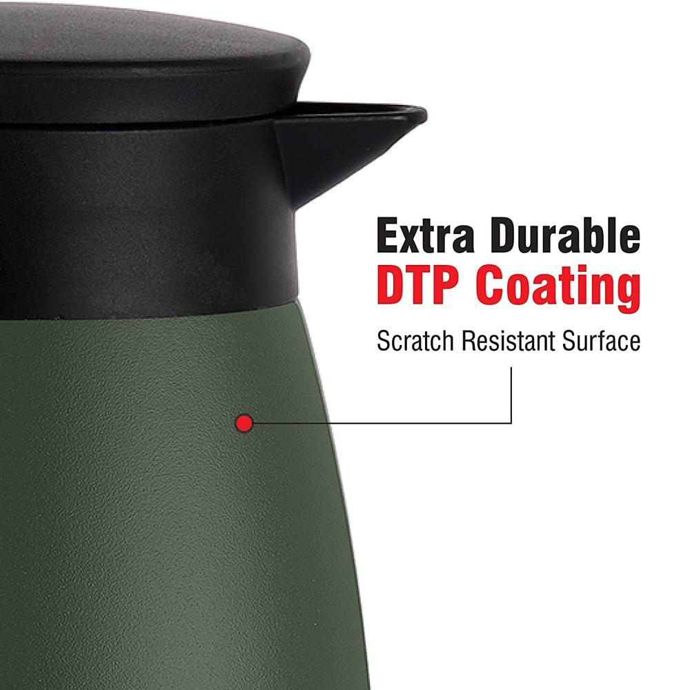 Cello Duro Pot | Hot and Cold Flask | Vacuum Insulated Teapot | Durable DTP Coating |Vacuum Insulated Bottle for Travel, Home, Office, School | 1100ml, Green