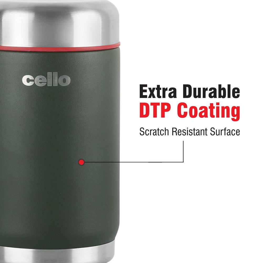 Cello Duro Supee Tuff Steel Vacuum Insulated Flask 600ml, Green | Hot and Cold Thermal Flask with Screw Lid | Double Walled Scratch Resistant DTP Coating | Stainless Steel Thermos