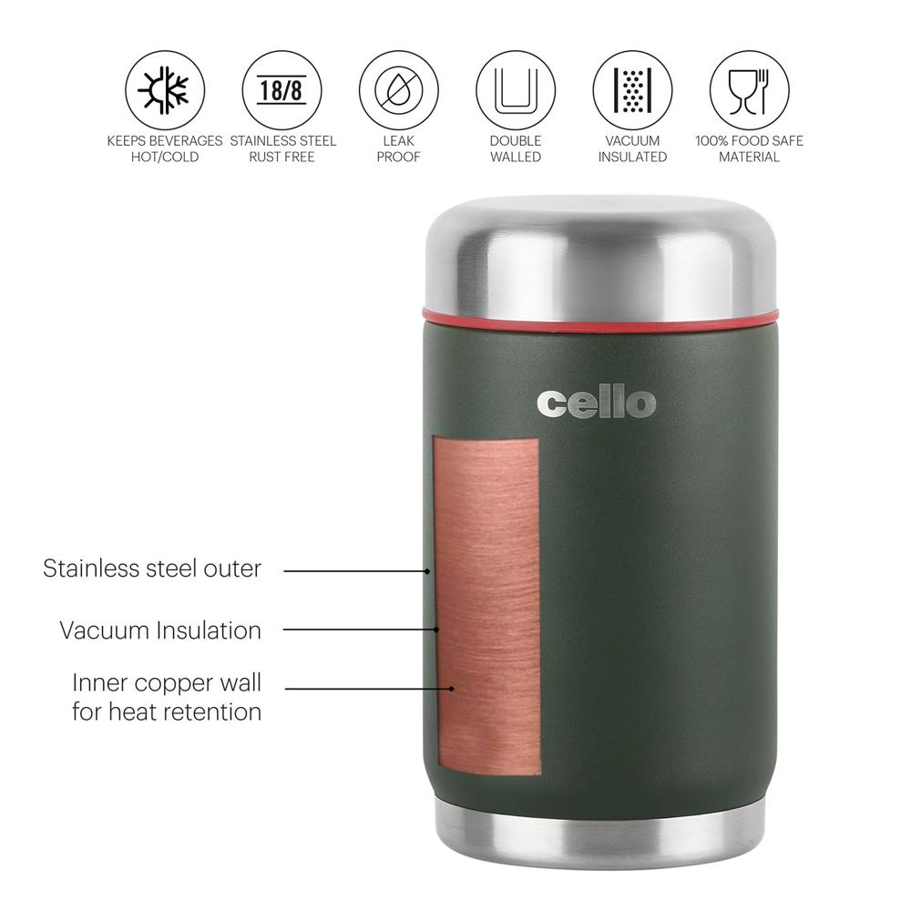 Cello Duro Supee Tuff Steel Vacuum Insulated Flask 600ml, Green | Hot and Cold Thermal Flask with Screw Lid | Double Walled Scratch Resistant DTP Coating | Stainless Steel Thermos