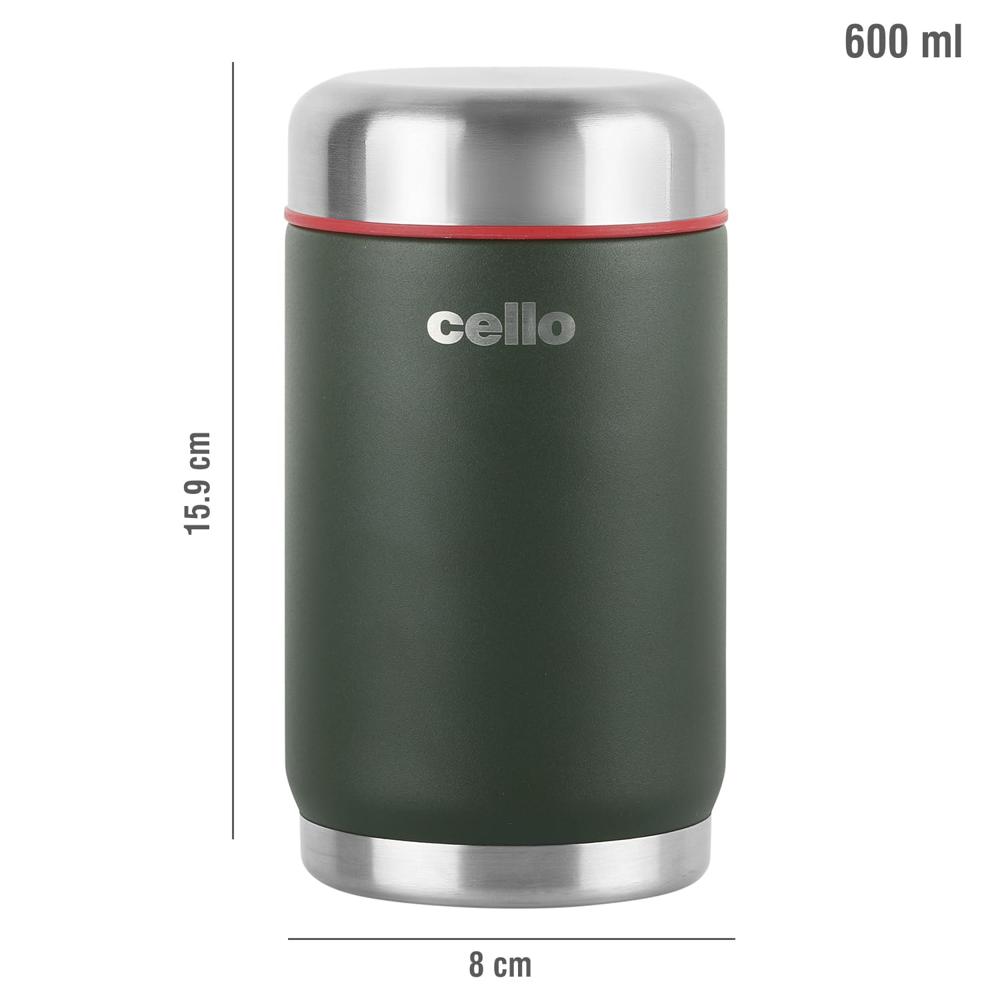 Cello Duro Supee Tuff Steel Vacuum Insulated Flask 600ml, Green | Hot and Cold Thermal Flask with Screw Lid | Double Walled Scratch Resistant DTP Coating | Stainless Steel Thermos