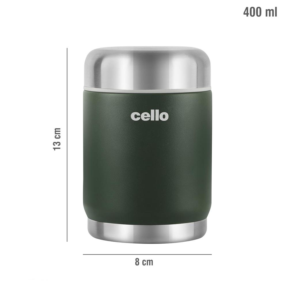 Cello Duro Supee Tuff Steel Vacuum Insulated Flask 400ml, Green | Hot and Cold Thermal Flask with Screw Lid | Double Walled Scratch Resistant DTP Coating Flask | Stainless Steel Thermos