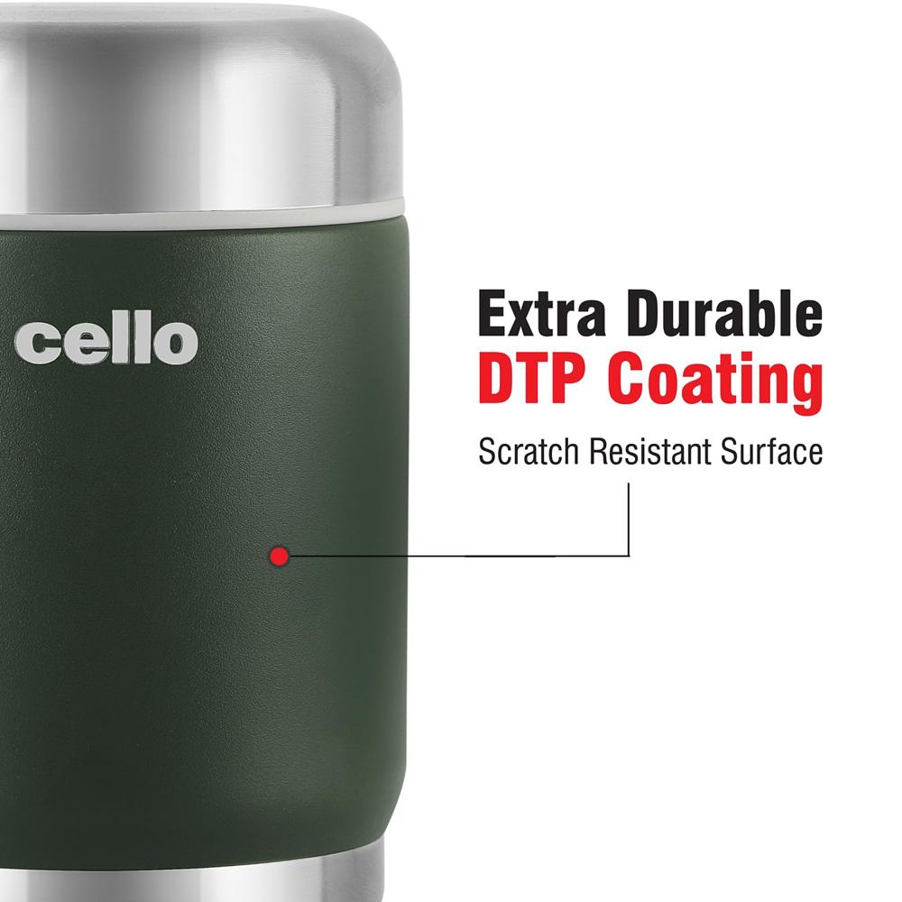 Cello Duro Supee Tuff Steel Vacuum Insulated Flask 400ml, Green | Hot and Cold Thermal Flask with Screw Lid | Double Walled Scratch Resistant DTP Coating Flask | Stainless Steel Thermos