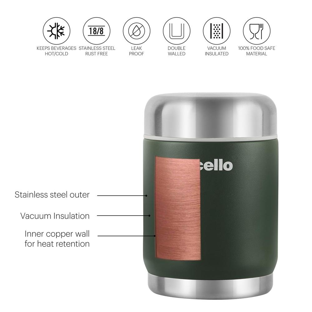 Cello Duro Supee Tuff Steel Vacuum Insulated Flask 400ml, Green | Hot and Cold Thermal Flask with Screw Lid | Double Walled Scratch Resistant DTP Coating Flask | Stainless Steel Thermos