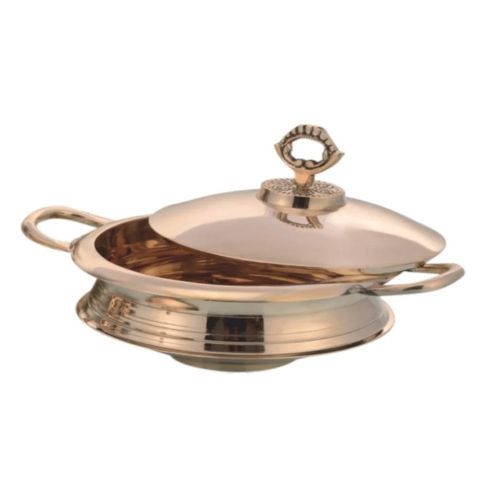 Serving Handi Lid La Coppera Pure Bronze Metal Polish Finish Serving Handi With Lid - Color: Warm Silver / Champagne Gold