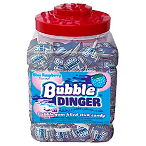 Bubble Dinger Blue Rasberry Hard Boiled Candy Lollipop With Chewing Gum Filling