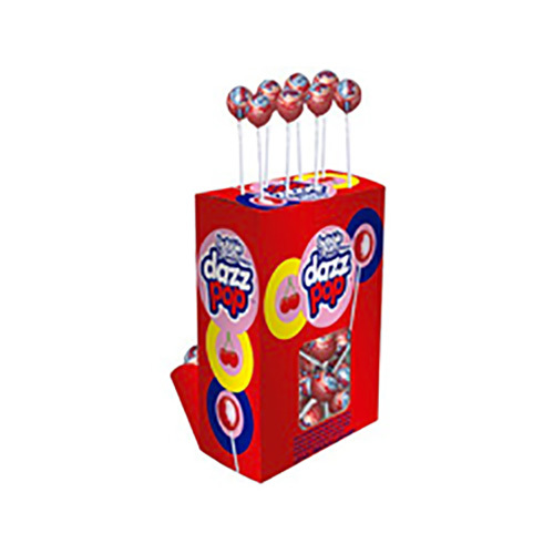 Dazz Pop Cherry Flavour Hard Boiled Candy Lollipop with Chewing Gum Filling