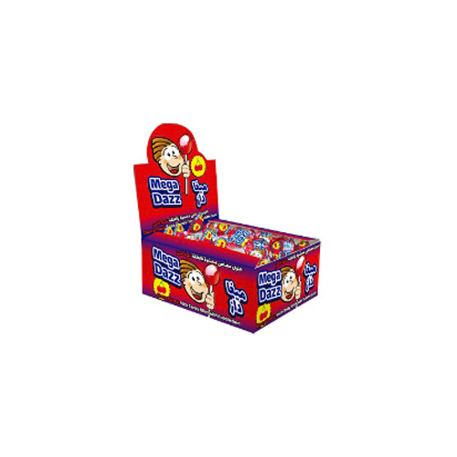 Mega Dazz Cherry Flavour Candy Lollipop with Chewing Gum Filling