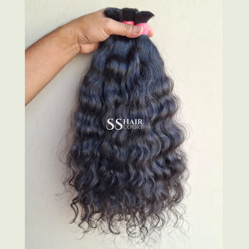 Curly Hair Indian Bulk Human Hair Natural Weaving Braids 100gm Export Quality