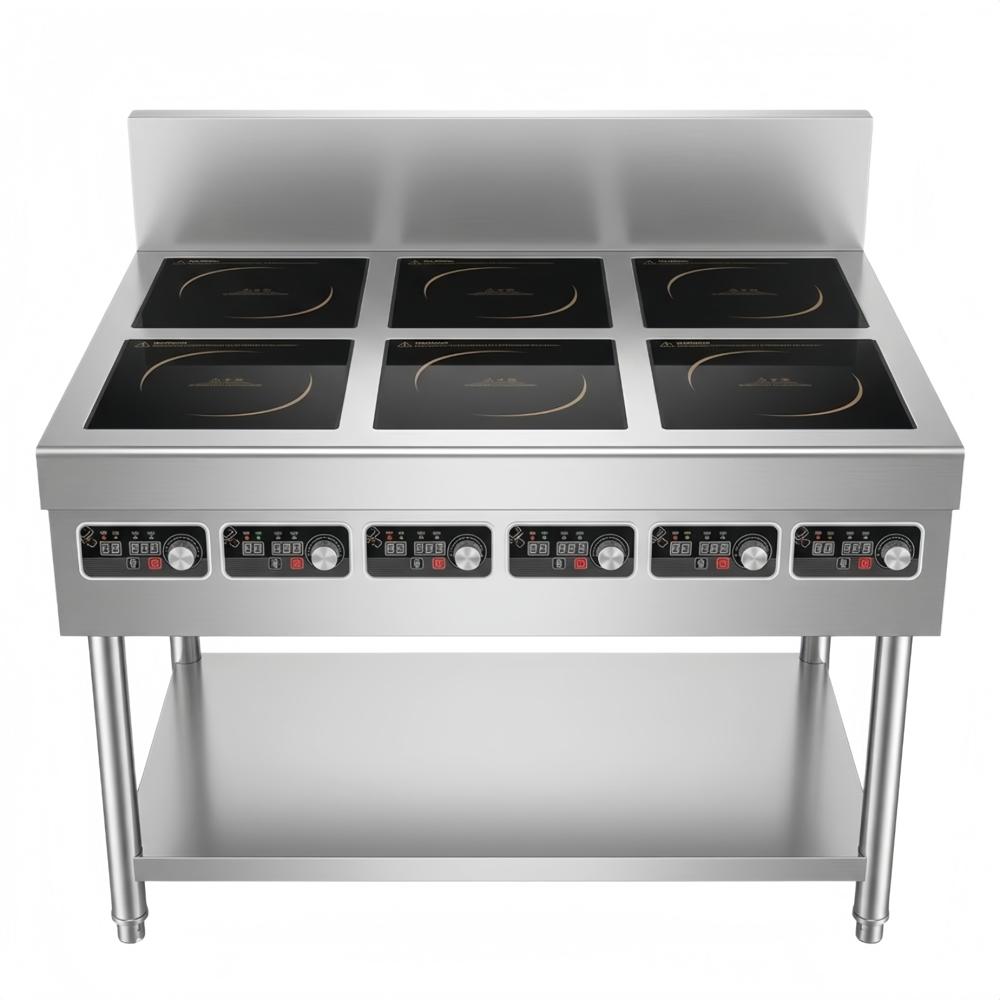 Commercial Six Burner Induction Cooking Range - Color: Silver