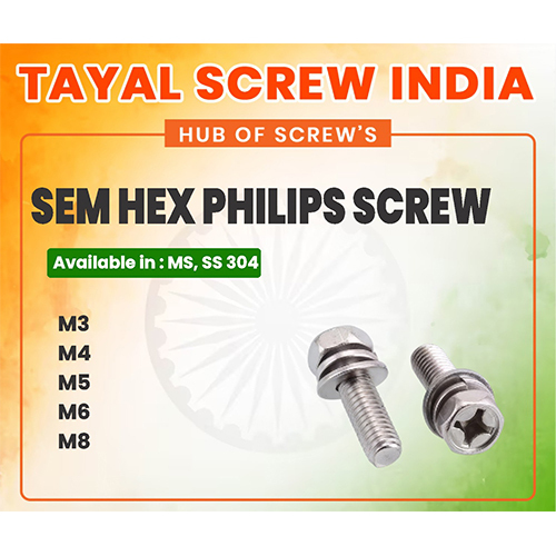 सेम हेक्स फिलिप्स स्क्रू - स्टेनलेस स्टील 304, M3-M8 | हेक्स फिलिप्स हेड, जंग प्रतिरोधी, DIN ISO मानक