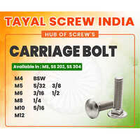 Carriage Bolt - Stainless Steel Ss 202/304, M4-m12, Metric & Bsw Threads, Round Domed Head, Din & Is Standards