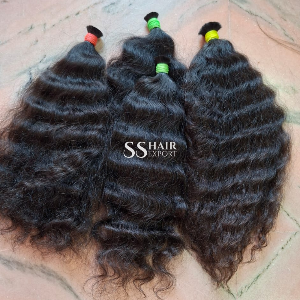 Curly Hair Weave Bulk Human Hair Indian Natural Black Braids Salon Use