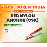 Red Nylon Anchor Csk - Red Nylon With Steel Fastener, M8/m10, Countersunk | High Strength, Flame Retardant, Easy Installation