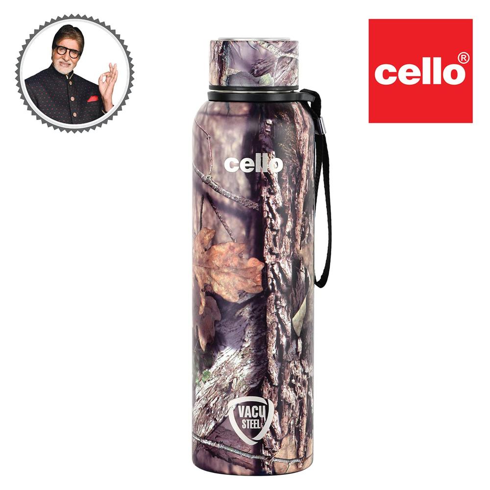 Cello Duro Tuff Steel Series- Duro Deezee Kent Double Walled Stainless Steel Water Bottle with Durable DTP Coating, 900ml, Grey