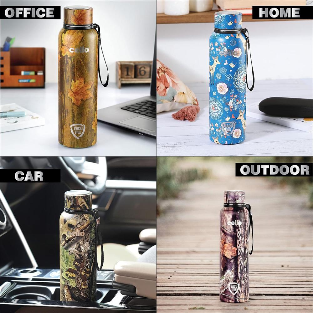 Cello Duro Tuff Steel Series- Duro Deezee Kent Double Walled Stainless Steel Water Bottle with Durable DTP Coating, 900ml, Grey