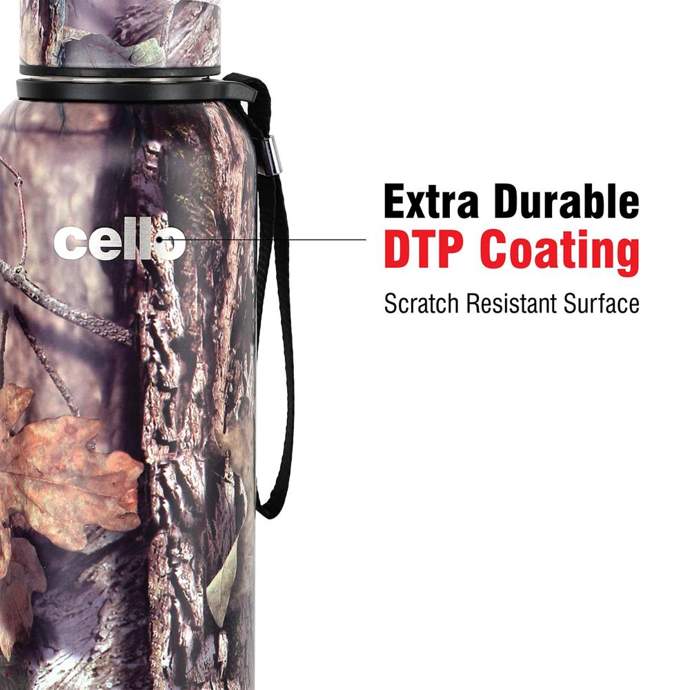 Cello Duro Tuff Steel Series- Duro Deezee Kent Double Walled Stainless Steel Water Bottle with Durable DTP Coating, 900ml, Grey