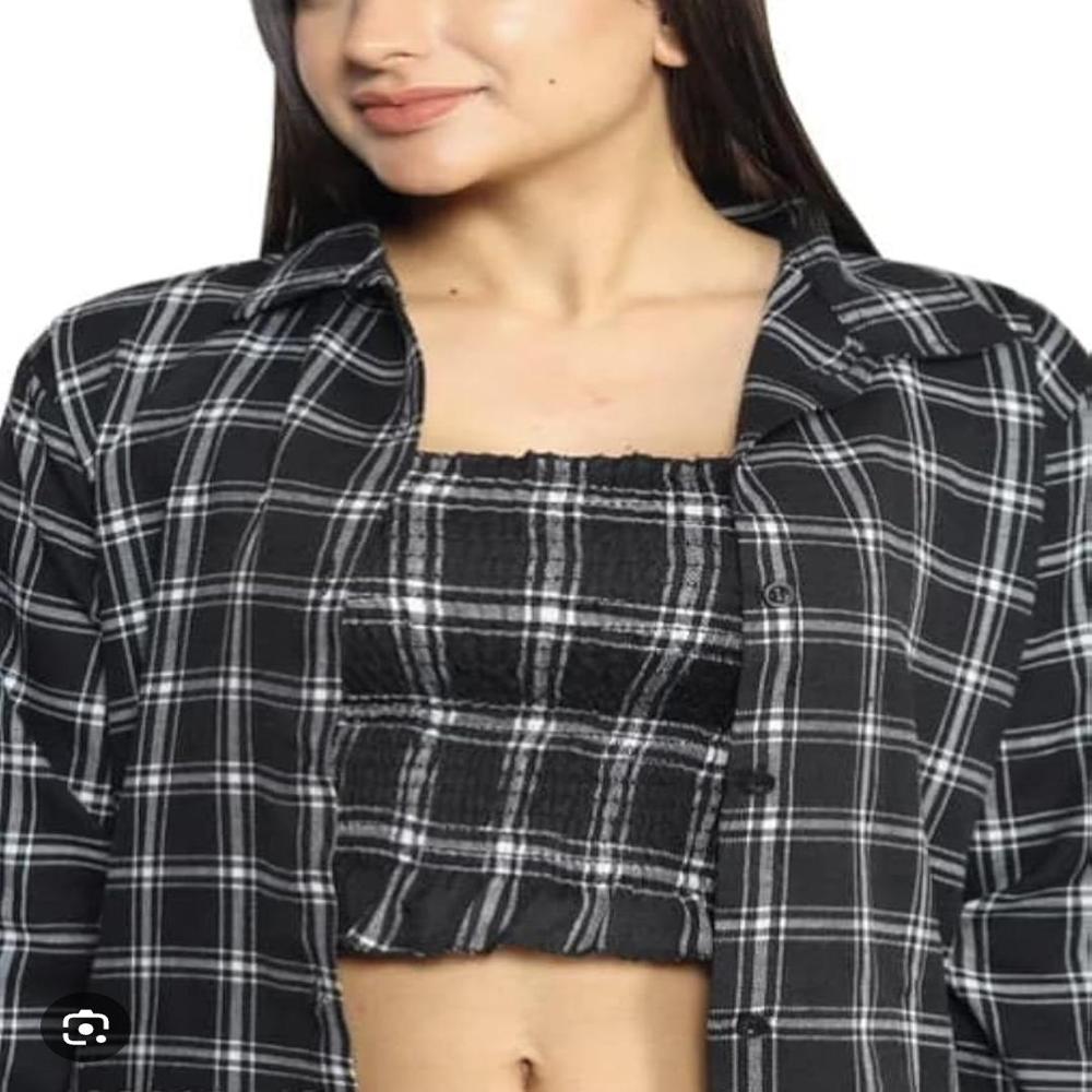 GIRL'S KOREAN STYLE FULL SLEEVE SHIRT WITH CROP-TOP