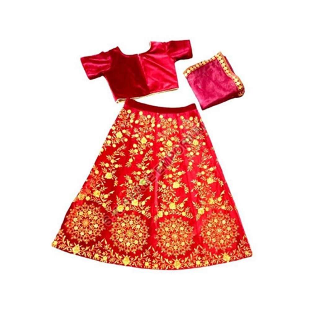 Girls Velvet Maroon Lehenga Choli