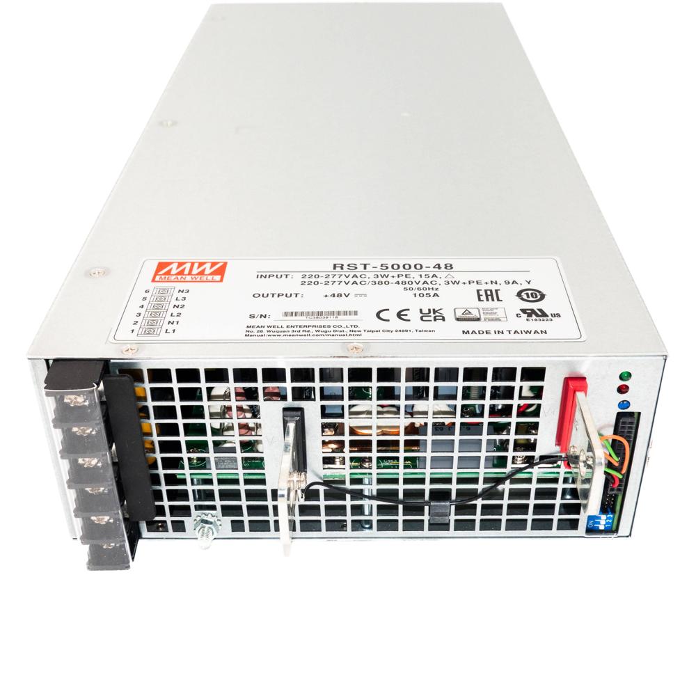 Meanwell RST 5000-48 एलसीडी डिस्प्ले वाला एक उच्च-कुशल स्विचिंग पावर सप्लाई है, जो 48 वोल्ट आउटपुट देता है। यह उत्पाद अपनी स्थिरता और विश्वसनीयता के लिए जाना जाता है, जिससे यह विभिन्न औद्योगिक अनुप्रयोगों के लिए उपयुक्त होता है।