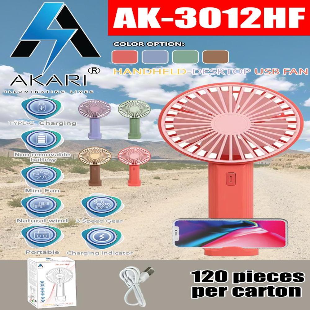 Akari Ak-3012hf Rechargeable Hand Fan - Blade Material: Plastic