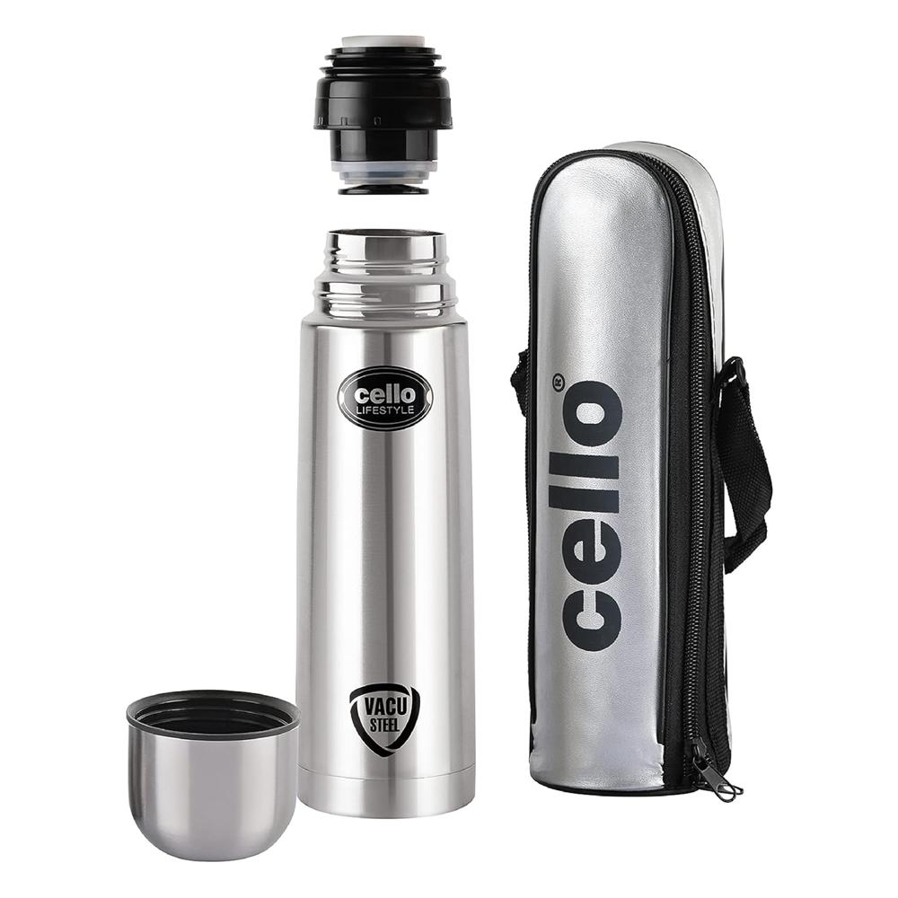CELLO Lifestyle Insulated Stainless Steel Flask Water Bottle with Jacket For Daily Use 1000 ml | ISI Certified Double Wall Vacuum Insulated 24 Hrs Hot & Cold Thermos Water Bottle For Office Gym Travel