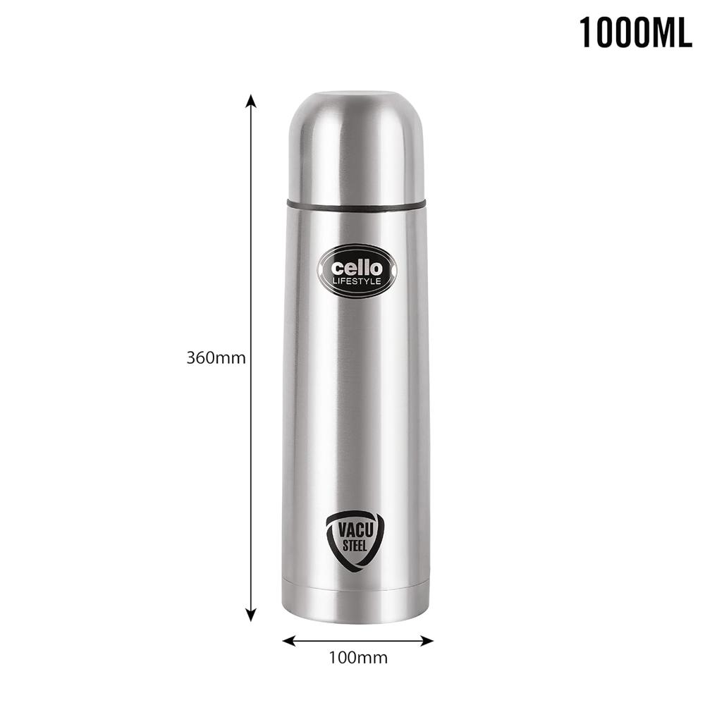 CELLO Lifestyle Insulated Stainless Steel Flask Water Bottle with Jacket For Daily Use 1000 ml | ISI Certified Double Wall Vacuum Insulated 24 Hrs Hot & Cold Thermos Water Bottle For Office Gym Travel