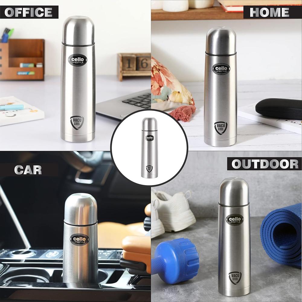 CELLO Lifestyle Insulated Stainless Steel Flask Water Bottle for Daily Use 350 ml | ISI Certified Double Wall Vacuum Insulated 24 Hours Hot & Cold Thermos Water Bottle for Office, Picnic, Gym, Travel