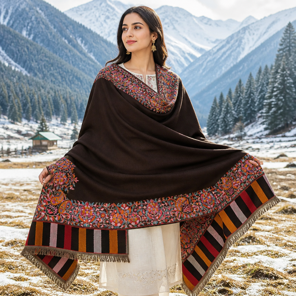pure pashmina Cashmere kani woven boder shawls