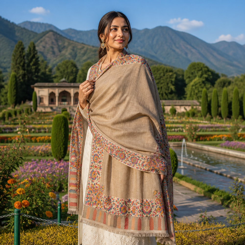 pure pashmina Cashmere kani woven boder shawls 