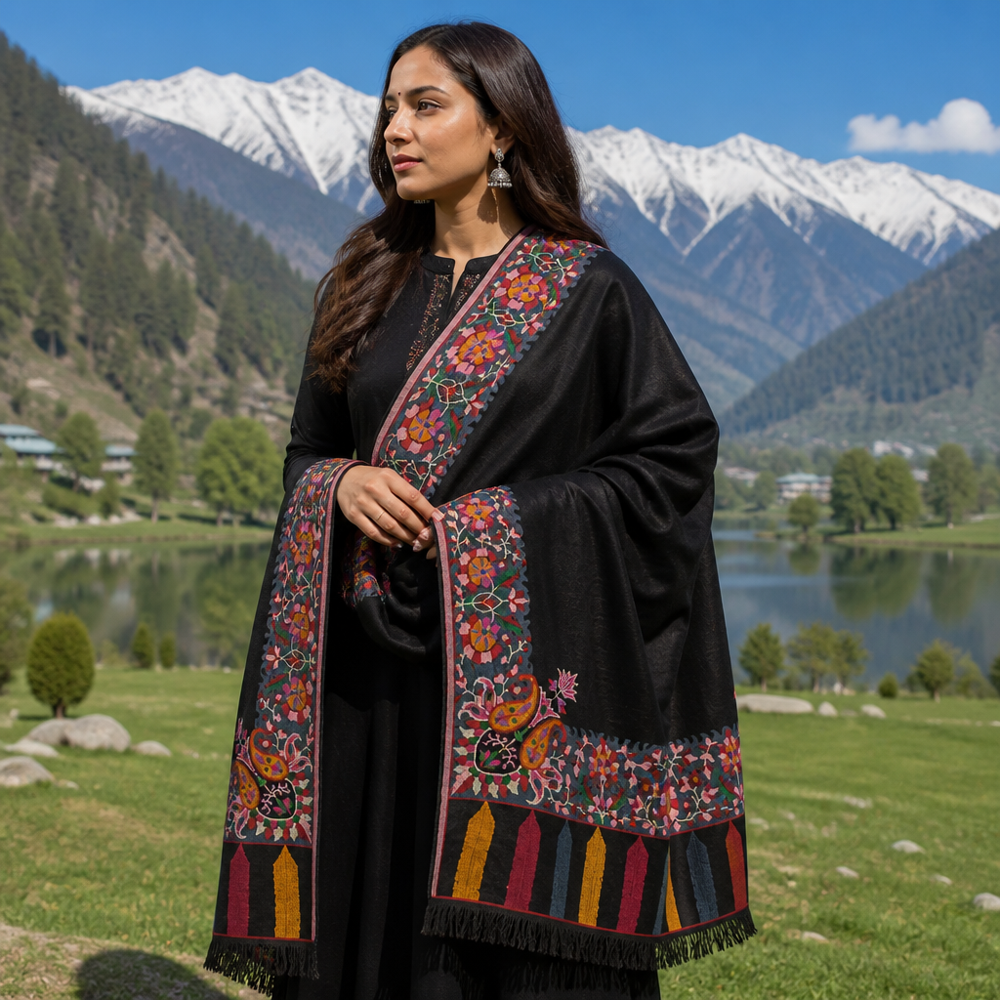pure pashmina Cashmere kani woven boder shawls 