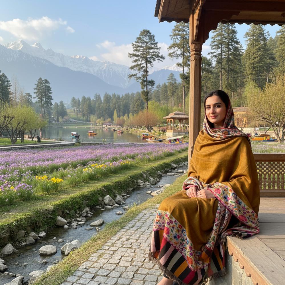 pure pashmina Cashmere kani woven boder shawls 