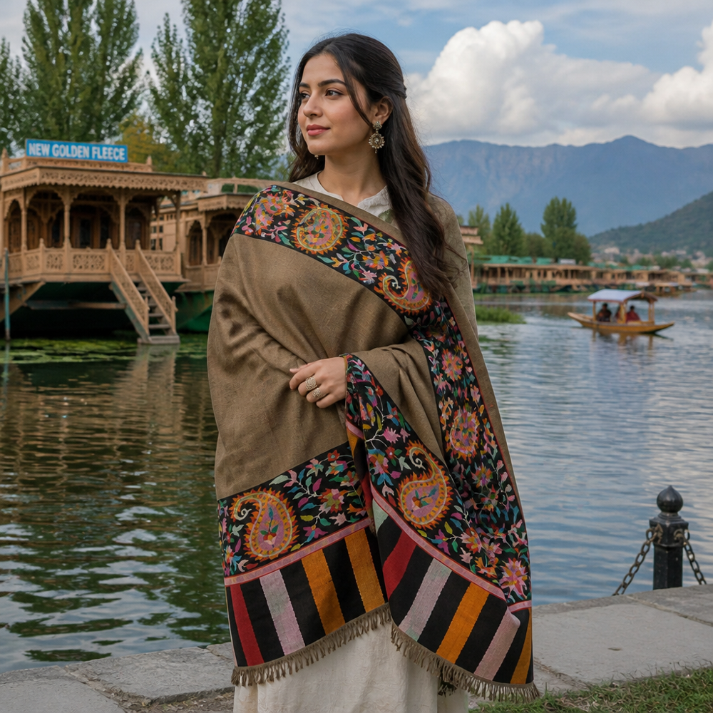 pure pashmina Cashmere kani woven boder shawls 