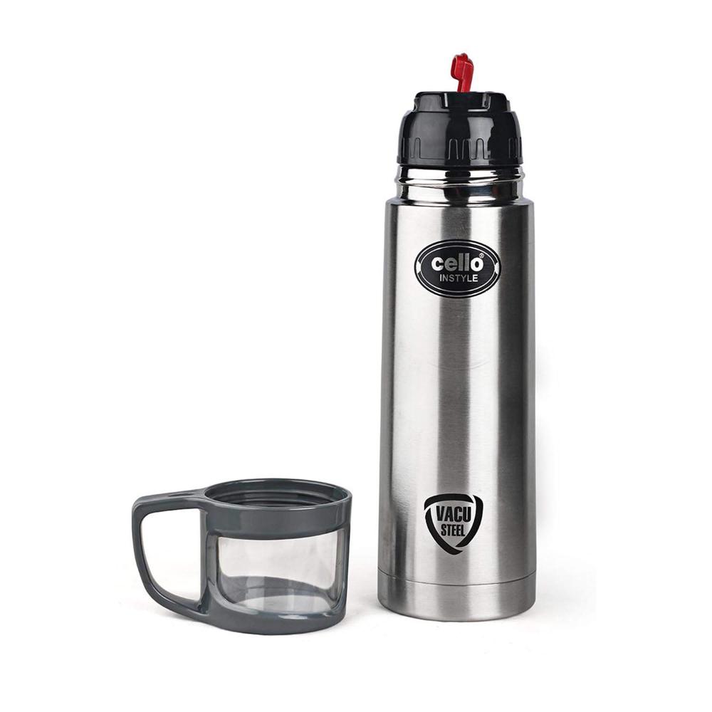 Cello Instyle Double Walled Flask with Thermal Jacket, Hot and Cold, 750ml, 1pc, Silver & Cello Swift Double Walled Flask Bottle