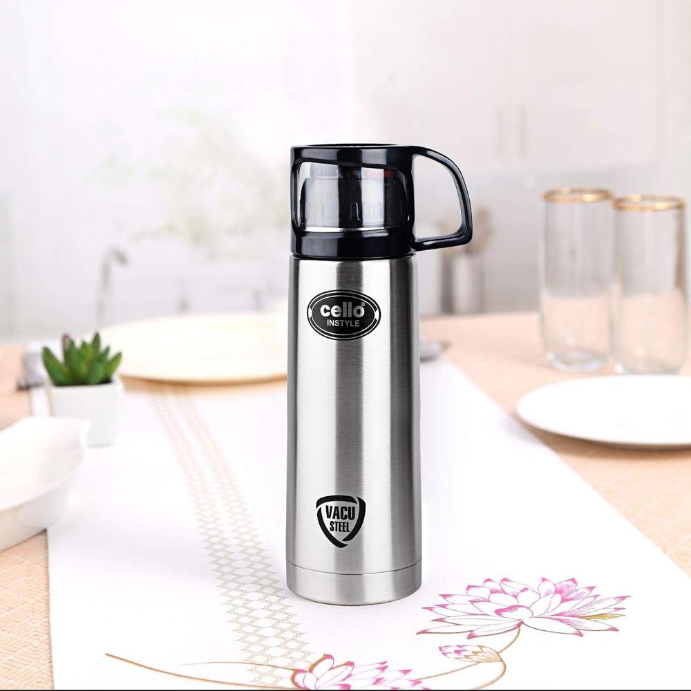 Cello Instyle Double Walled Flask with Thermal Jacket, Hot and Cold, 750ml, 1pc, Silver & Cello Swift Double Walled Flask Bottle