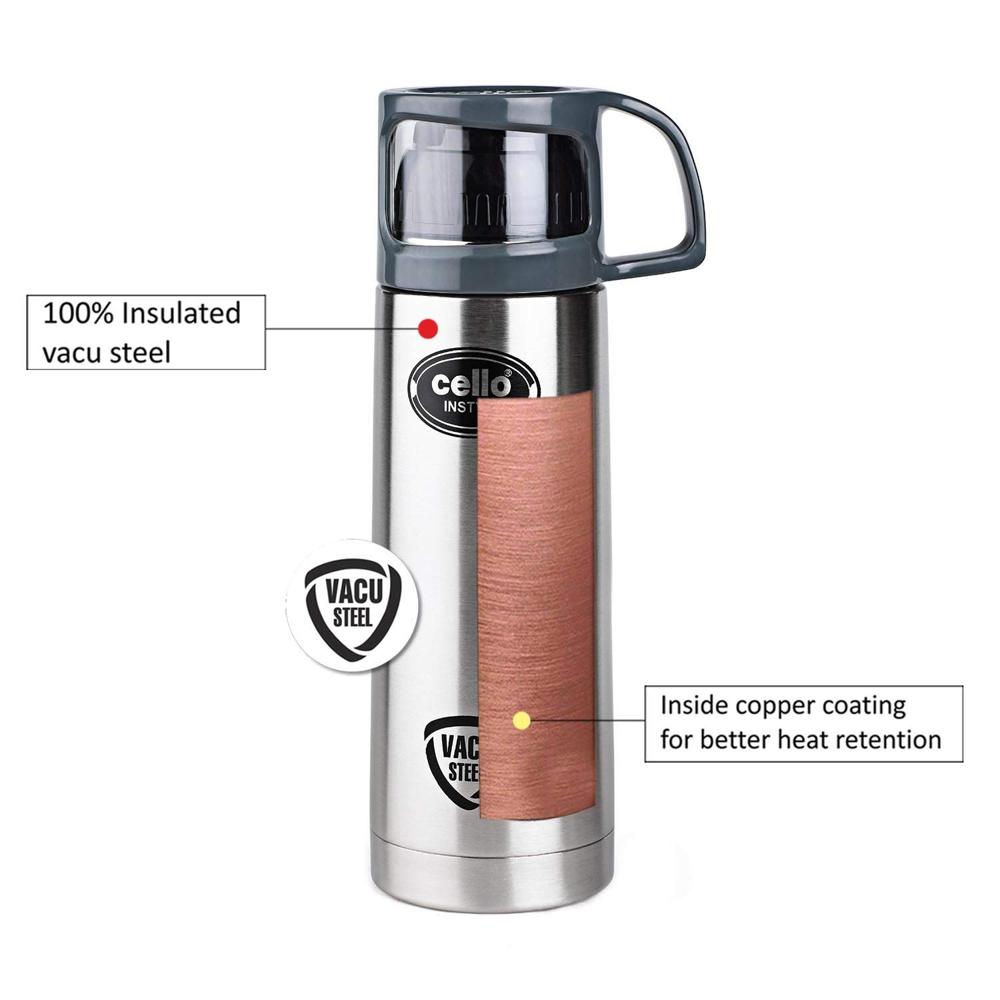 Cello Instyle Double Walled Flask with Thermal Jacket, Hot and Cold, 750ml, 1pc, Silver & Cello Swift Double Walled Flask Bottle